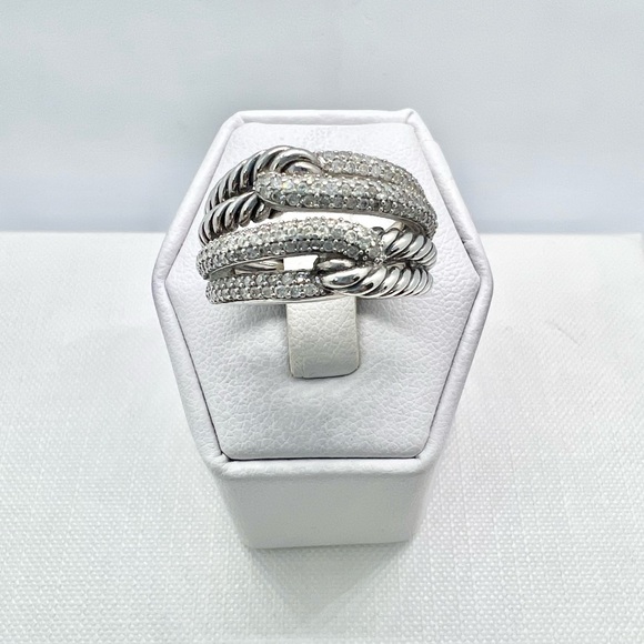 David Yurman Sterling Silver Double Loop Labyrinth Diamond Ring - Picture 12 of 15